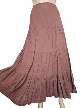 Tiered Maxi Skirt with Metallic Threads Brown Boho Fairy Grunge Large L - XL